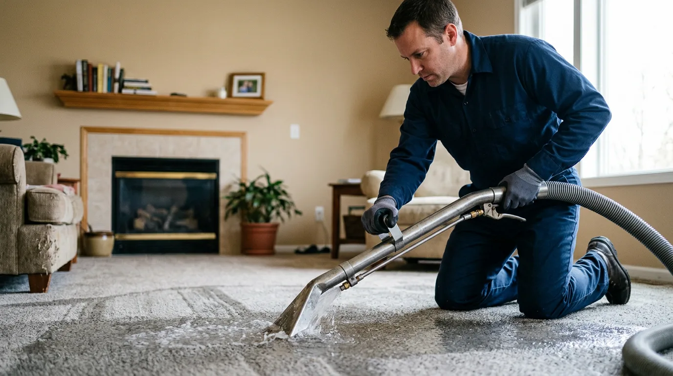 Water damage restoration technician working near Franklin, VT